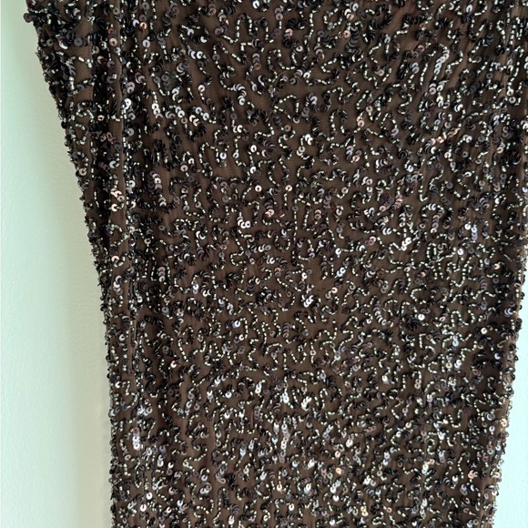 Retrofête Brown Sequin Spaghetti Strap Mini Dress Size L Side Zipper Fully Lined - Picture 13 of 13